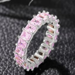 Huitan Crystal/Pink CZ Promise Rings Women Simple Stylish Finger-ring Wedding Engagement Bands Fashion Versatile Lady Jewelry