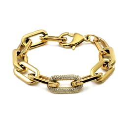 316L Stainless Steel Women Men Gold Silver Color Heavy Thick Big Links Chain Necklace with Bling Crystals Punk Necklace Jewelry