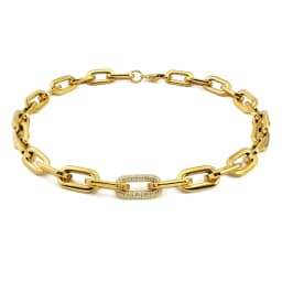 316L Stainless Steel Women Men Gold Silver Color Heavy Thick Big Links Chain Necklace with Bling Crystals Punk Necklace Jewelry
