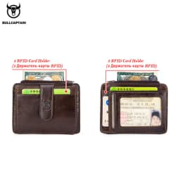 BULLCAPTAIN Genuine Leather RFID Blocking Zipper Card Holder Credit Cart Wallet Mini Slim Wallet Card & Id Holders Man Business