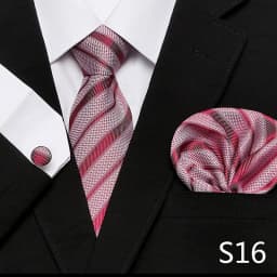 Men`s Tie Red Plaid print Jacquard Woven Tie Hanky Cufflinks Sets For Formal Wedding Business Party Free Postage