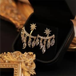 Fashion Elegant Delicate Micro Set Crystal Octagon Star Tassel Water Drop Pendant Stud Earrings Women's High Jewelry Party Gift