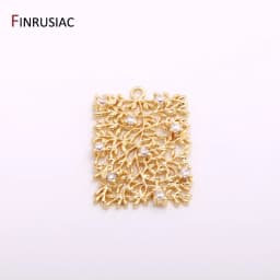14K Gold Plated Brass Rectangular Tree of Life Charms Sparkling Zircon Earrings Pendants For Jewelry Making Supplies