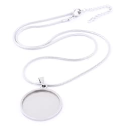 2pcs 45cm Long Chain Necklace Bezel Blanks Stainless Steel Gold Plated 20mm 25mm Cabochon Pendant Base Setting Trays Diy