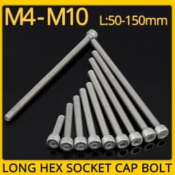 M3 M4 M5 M6 M8 M10 Hex Socket Bolt 304 Stainless Steel Full Tooth Cup Head Hexagon Allon Long Machine Screw Length 50-150mm