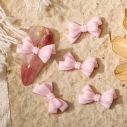 50pcs Long Pink Resin Bow Nail Art Charm 3D Kawaii Frosted Fairy Nail Bows Decor Parts DIY Japanese Design Nail Accessories