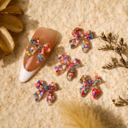 50pcs Long Pink Resin Bow Nail Art Charm 3D Kawaii Frosted Fairy Nail Bows Decor Parts DIY Japanese Design Nail Accessories