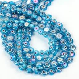 6/8/10mm Evil Eye Millefiori Lampwork Glazed Glass Bead AB Colors Flat Round Disc Beads for Jewelry Making Bracelets Accessories