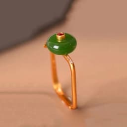 Ancient gold craft Natural Hetian jade vintage charm unique square design rings for women adjustable stylish fresh party jewelry