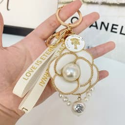 Easya Fabric Alloy Camellia Keychain Luxury Jewelry for Women