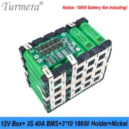 Turmera 12V 30Ah to 35Ah Motorcycle Battery Storage Box 3X10 18650 Holder 3S 40A BMS with Solder Nickel Use in Replace Lead-Acid
