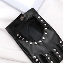 Black Gothic Rivets Fingerless Gloves Semi-Fingers Breathable Driving Men Women Pu Leather Punk Gloves Halloween Dance Gloves