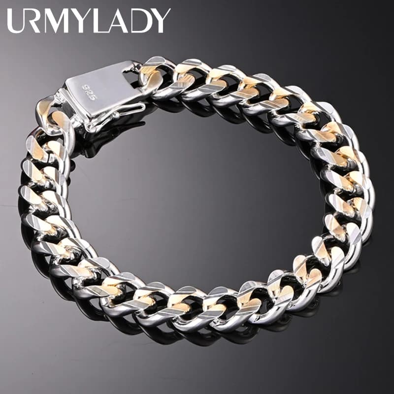 925 Silver gold exquisite 10mm chain men women Chain noble wedding bracelet fashion charm wedding birthday gift some style