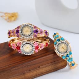 Women's Watches Stainless Steel Rhinestone Quartz Watch Women Fashion Flower Vintage Bangle Elegant Wristwatch Zegarek Damski