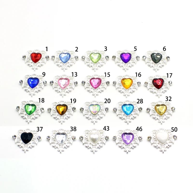 10Pcs 21 * 25mm Peach Heart Rhinestone Alloy Flower Plate Ornaments Diy Wedding Dress Gift Box Hair Decoration Accessories