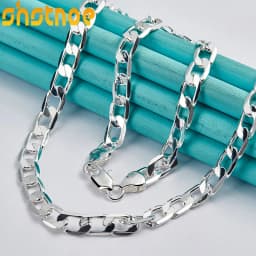 925 Sterling Silver 8mm Flat Side Chain 16/18/20/22/24 Inch Necklace For Man Women Engagement Wedding Gift Fashion Charm Jewelry
