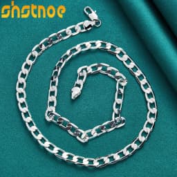 925 Sterling Silver 8mm Flat Side Chain 16/18/20/22/24 Inch Necklace For Man Women Engagement Wedding Gift Fashion Charm Jewelry