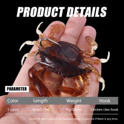 HENGJIA 3pcs 8cm 19g 3D Simulation Crab Bait With Hook Artificial Soft Silicone Lure Fishing Goods Saltwater Pike Fishing Lure