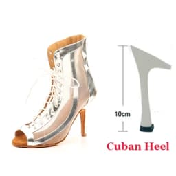 Ladingwu Women Ballroom Latin Dance Boots Lady`s Salsa Professional Dancing Shoes Golden Silver PU Mesh Dance Sandals
