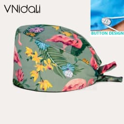Flower and cartoon print Scrub Hat Beauty Salon Nurse Cap Lab Pet Shop Button scrub hats for women medico nursing accessories