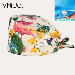 Flower and cartoon print Scrub Hat Beauty Salon Nurse Cap Lab Pet Shop Button scrub hats for women medico nursing accessories
