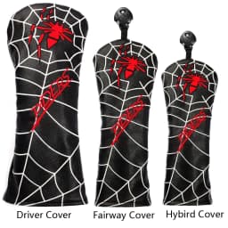 Black PU Leather Embroidery Golf Head Covers Driver Fairway Woods Hybird Blade Large Mallet Putter Cover