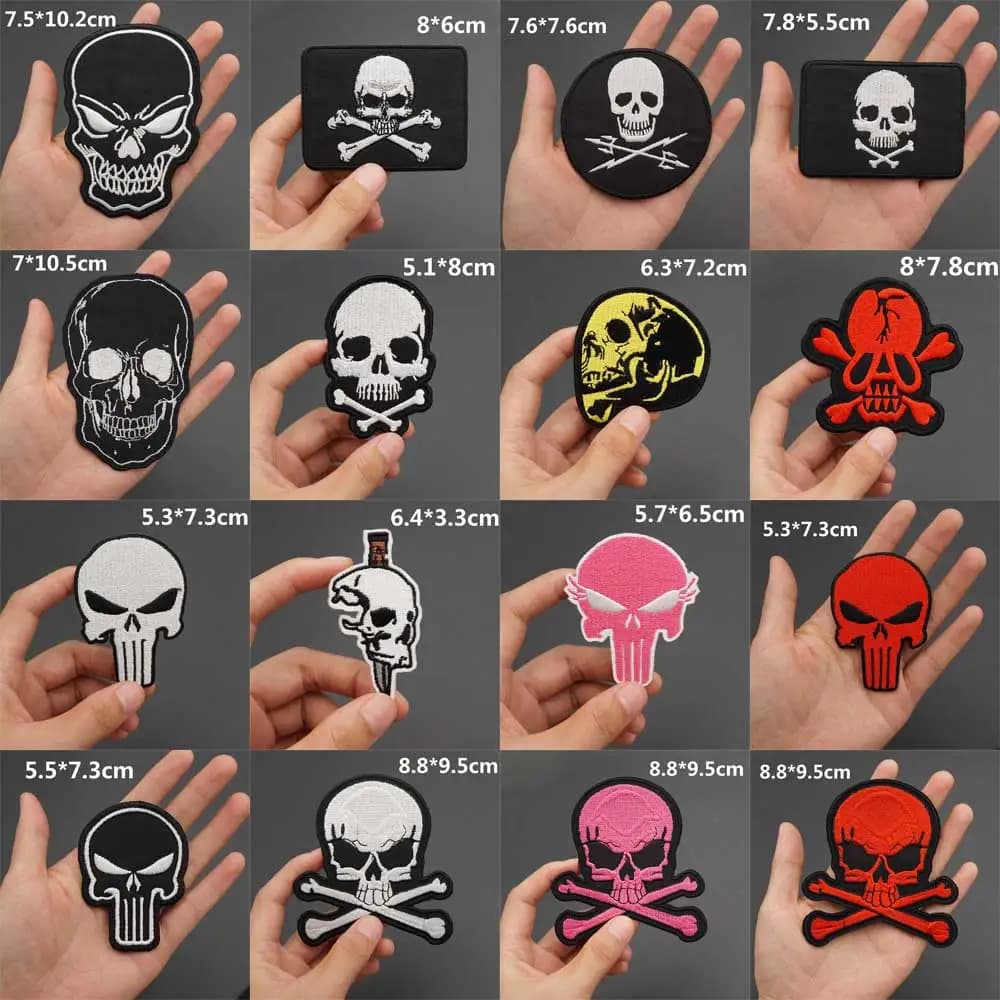 Skull Embroidered Biker Patches Punk Rock Badge Iron on Back for Clothes Stickers Apparel Accessories