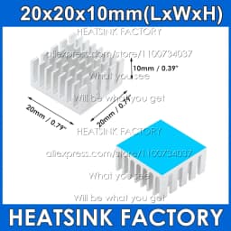 20x20x10mm Silver / Black Anodized Slotted Aluminum Heat Sink Cooler Radiator Heatsink With Thermal Conductive Pad Tape