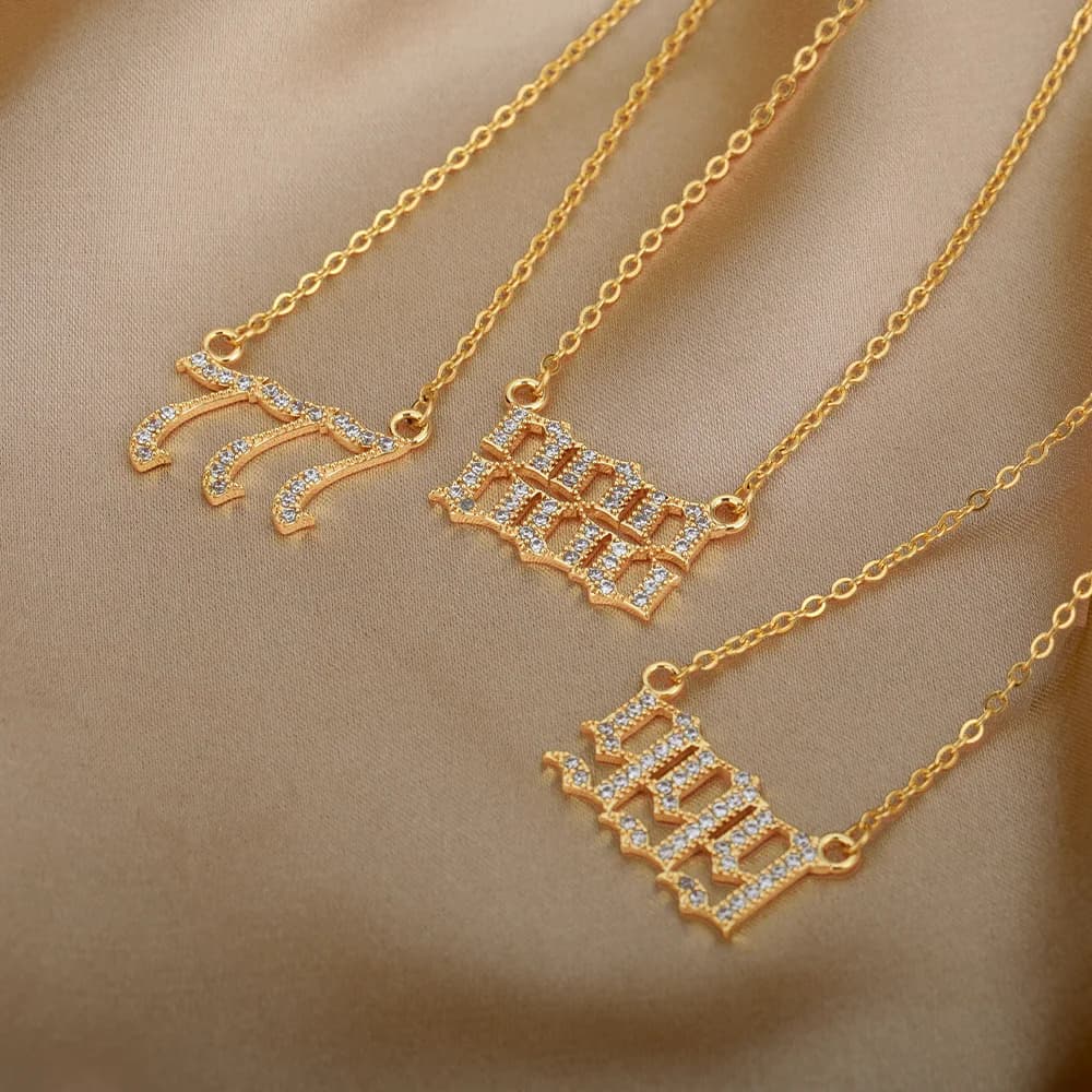 Zircon Angel Number Necklaces 111 222 333 444 555 666 777 888 999 Stainless Steel Necklace For Women Devil Choker Trend Jewelry
