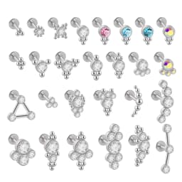 1PC G23 Titanium&Steel 16G CZ Gem Triangle Labret Lip Ring Crystal Cluster Ear Cartilage Tragus Helix Piercing Screw Fit Top 16g