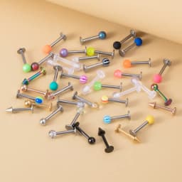 40PCS 8mm Labret Barbell Monroe Lip Ring Helix Earring Tragus Cartilage Studs Surgical Steel Piercing Jewelry for Women Men 16G