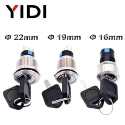 16mm 19mm 22mm Waterproof Metal Rotary Key Selector Switch 2 3 Position Stainless Steel Push Button Lock Switch Latching 1NO1NC
