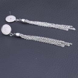 6pcs Stainless Steel Fit 12mm Cabochon Earring Base Blanks With Tassel Charms Diy Bezel Settings For Jewelry Making Supplies