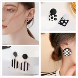 25 Styles New Acetat Black White Stripe Round Drop Earrings For Women Double Layers Triangle Square Leaf Heart Ear Jewelry