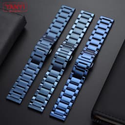 Stainless Steel Watchband Dark Blue Color Curved End Metal Wristwatches Band 18mm 19mm 20mm 21mm 22mm 23mm 24mm Watch Strap