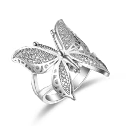 Cute Female Big Butterfly Zircon Stone 925 Sterling Silver Open Ring Simple Wedding Ring Stamp Love Engagement Sterling Ring