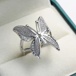 Cute Female Big Butterfly Zircon Stone 925 Sterling Silver Open Ring Simple Wedding Ring Stamp Love Engagement Sterling Ring