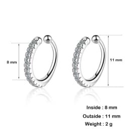 925 Silver Simple Zircon Crystal Clip on Ear Cuff Earring Women Small Mini Ear Clip Cuffs Without Piercing Hole Fake Earrings