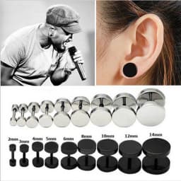 WKOUD One Pair Black Stainless Steel Round Stud Earrings For Women Dumbbell Pierceing Earrings Men Punk Fashion Jewelry