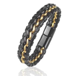 Genuine Leather Chain Bracelet for Men Magnetic Stainless Steel Clasp in Plated Gold Exclusive Jewellery Gift Wholesale Choice