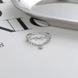 CIAXY Silver Color Double-layer Chain Rings for Women Charming Zircon Star Open Ring Luxury Jewelry Anillos Mujer