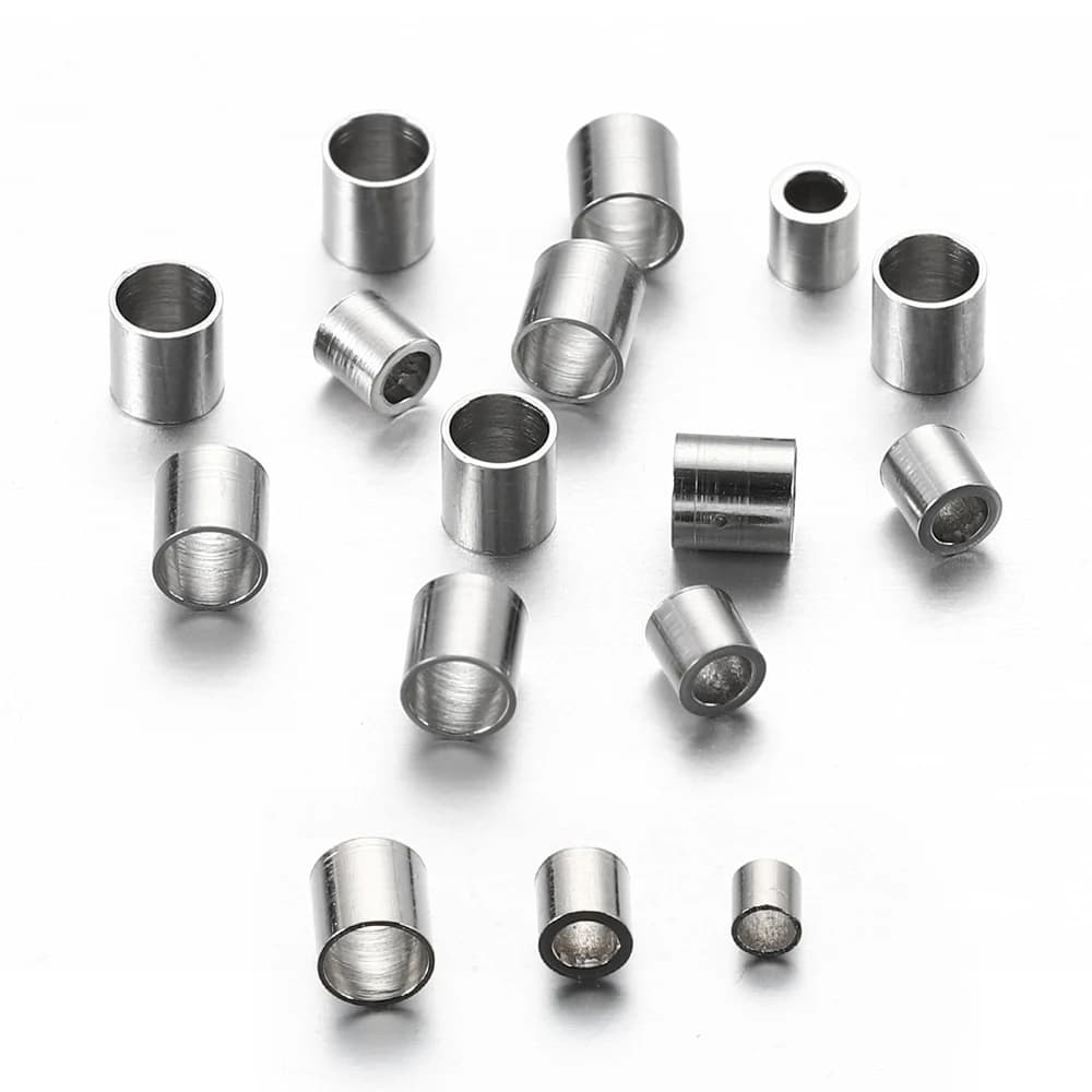 150pcs Stainless Steel Tube Crimp End Beads Clip Gold Color Foldover Stopper Spacer Bead for DIY Jewelry Making Bulk Wholesale