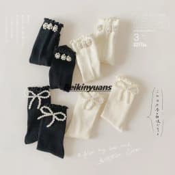 Kids Socks Sweet Bowknot Pearl Lace Stockings Girl Princess Wind Lolita Heap Socks Children Knee High Sock Chaussette