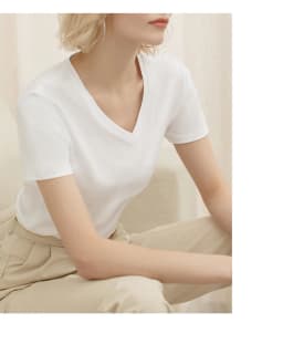 95% Cotton Summer T-shirt Women Solid V-Neck Short Sleeve Simple Basic Harajuku Female Tees Top Camisetas Verano Mujer