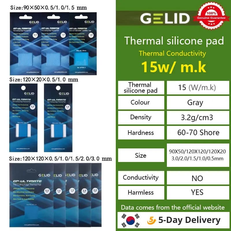 GELID GP-Ultimate 15W/MK Thermal Pad CPU/GPU Graphics Motherboard Silicone Grease Pad Heat Dissipation Silicone Pad Multi-Size
