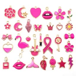 Mix 10pcs Pink Red Blue Enamel Animals Flowers Unicorn Crown Series Charms Pendant DIY Necklace Earrings Jewelry Making