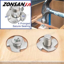 ZONNSANTA 30Pcs 4-Pronged Tee Nut M4 M5 M6 M8 M10 Four Claws Nut Speaker Nut T-nut Blind Pronged Insert Tee Nut Wood Furniture