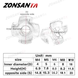 ZONNSANTA 30Pcs 4-Pronged Tee Nut M4 M5 M6 M8 M10 Four Claws Nut Speaker Nut T-nut Blind Pronged Insert Tee Nut Wood Furniture