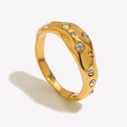 E.B.belle Stainless Steel Irregular Snake Shape Crystal Ring Gold Plated Tarnish Free Jewelry Laides Elegant Ring