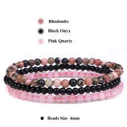 3Pcs/Set 4mm Natural Stone Bracelet Pink Quartzs Jaspers Rhodonite Beads Bracelets For Women Men Jewelry Gift Healing Energy